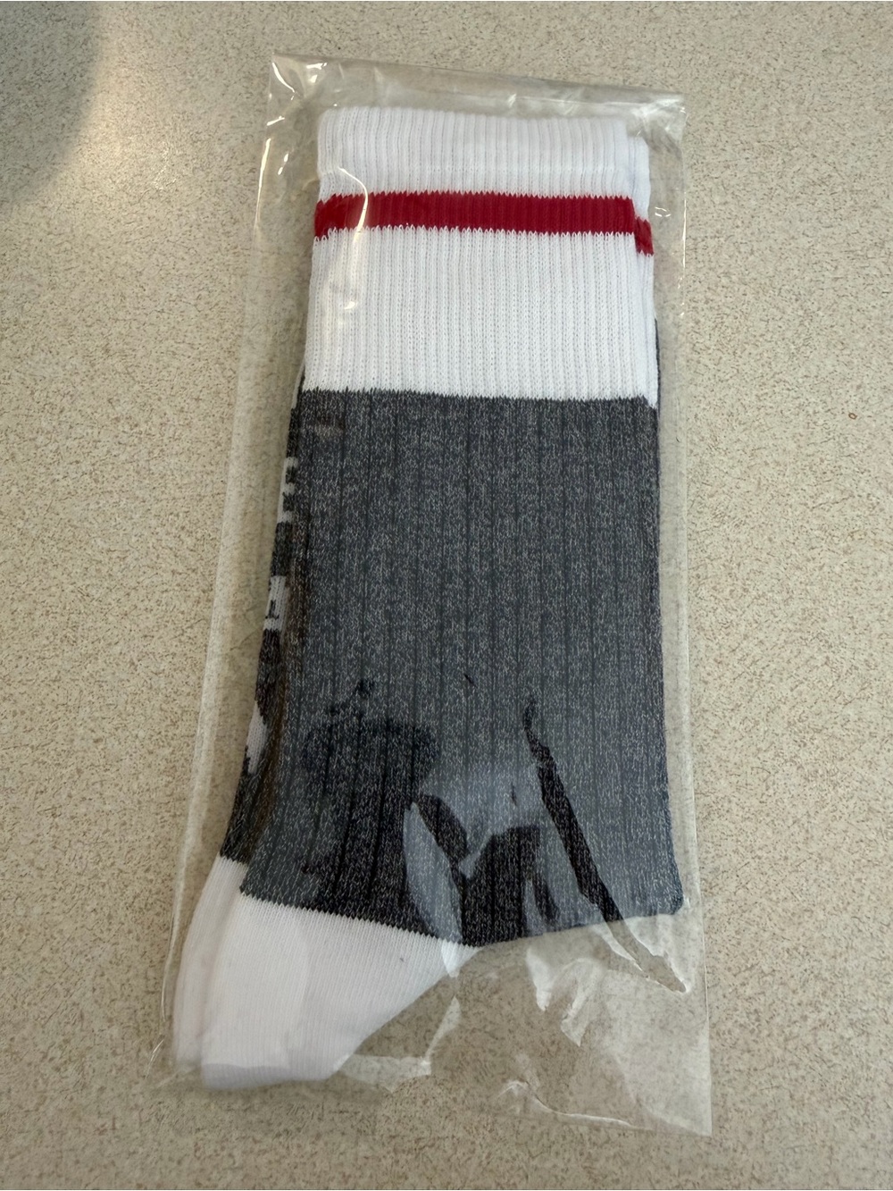 Gray Knit with White Lettering - socks - Picture 3 of 3